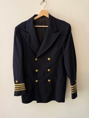 Vintage 1800s 1900s Men's Navy Double-Breasted Navy Jacket with Gold Trim